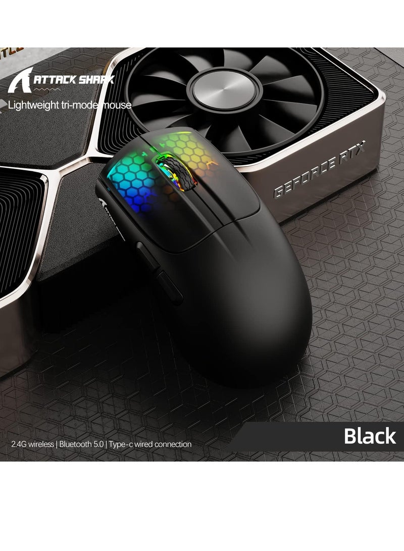 Attack Shark X5 Wireless Gaming Mouse with Tri-Modes BT 5.1/2.4Ghz/USB-C,Lightweight 49g,PAW3212 Optical Sensor,Rechargeable Battery,RGB LED Honeycomb Mice for PC/Tablet/Desktop/Office/Games - Image 3