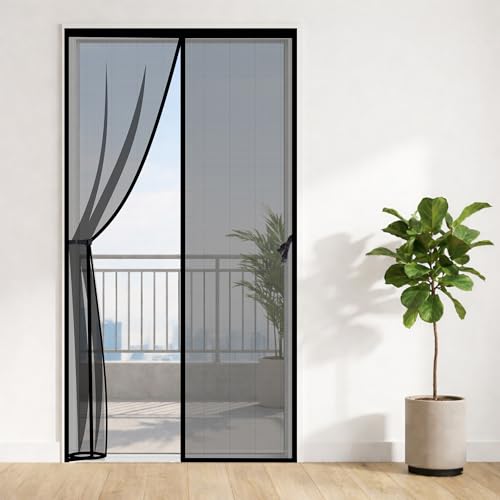 Classic Mosquito Net for Door Fiberglass Magnetic Curtain Auto Closing Insect Screen for All Door Types with Self Adhesive Hook Tape (220X120cms, Black) - Image 1