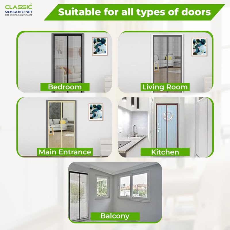 Classic Mosquito Net for Door Fiberglass Magnetic Curtain Auto Closing Insect Screen for All Door Types with Self Adhesive Hook Tape (220X120cms, Black) - Image 5