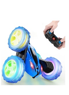 Cool Baby COOLBABY Remote Control Car RC Cars 2.4GHz Fast Stunt RC Car 4WD Double Sided 360° Rotating RC Trucks With Headlights Off Road RC Crawler Toy Cars For Kids Boys Girls (Blue)  - Image 1