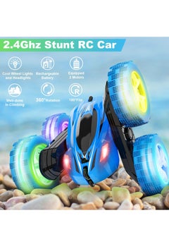 Cool Baby COOLBABY Remote Control Car RC Cars 2.4GHz Fast Stunt RC Car 4WD Double Sided 360° Rotating RC Trucks With Headlights Off Road RC Crawler Toy Cars For Kids Boys Girls (Blue)  - Image 2