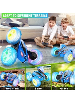 Cool Baby COOLBABY Remote Control Car RC Cars 2.4GHz Fast Stunt RC Car 4WD Double Sided 360° Rotating RC Trucks With Headlights Off Road RC Crawler Toy Cars For Kids Boys Girls (Blue)  - Image 4