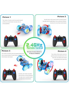 Cool Baby COOLBABY Remote Control Car RC Cars 2.4GHz Fast Stunt RC Car 4WD Double Sided 360° Rotating RC Trucks With Headlights Off Road RC Crawler Toy Cars For Kids Boys Girls (Blue)  - Image 5