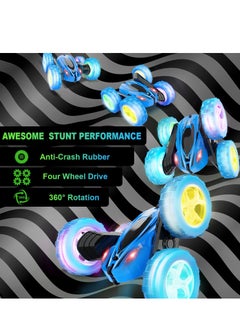 Cool Baby COOLBABY Remote Control Car RC Cars 2.4GHz Fast Stunt RC Car 4WD Double Sided 360° Rotating RC Trucks With Headlights Off Road RC Crawler Toy Cars For Kids Boys Girls (Blue)  - Image 3