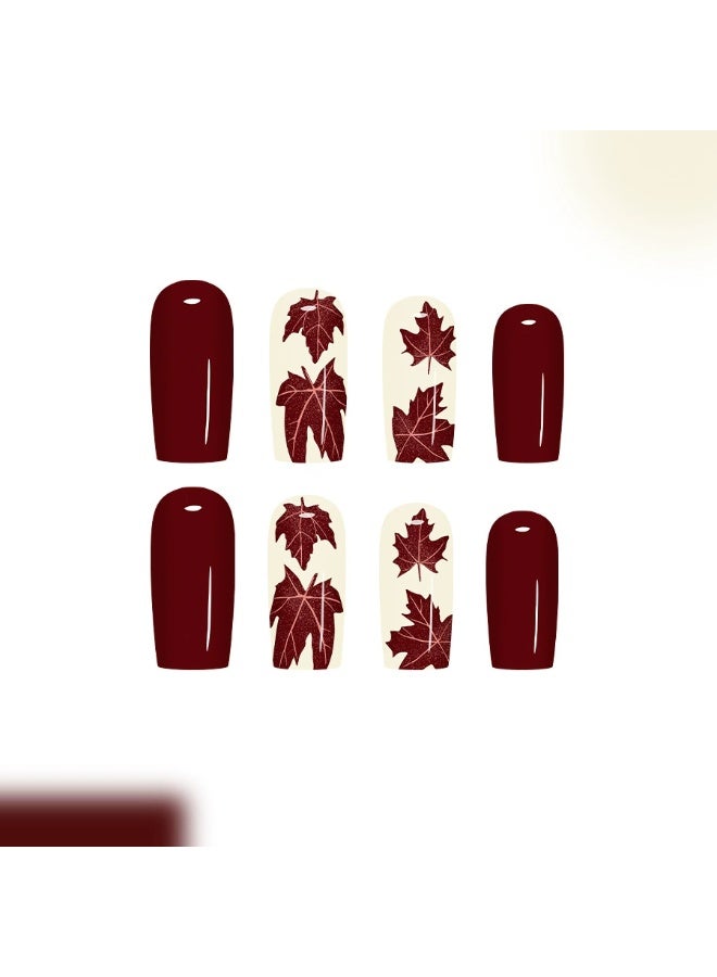 Goolsky Autumn Elegant Wine Red Maple Leaf Press-on Nails - Image 4