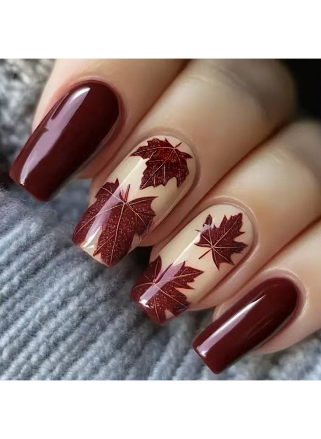 Goolsky Autumn Elegant Wine Red Maple Leaf Press-on Nails - Image 1