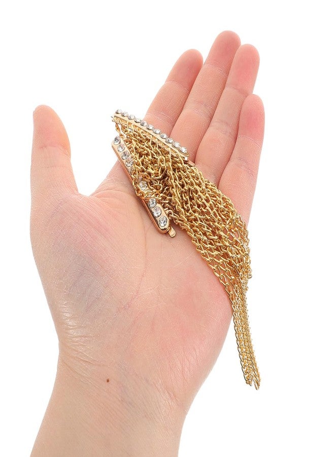 MUCKLILY Rhinestone Tassel Chain Shoulder Epaulettes 4.33X2.36In Handcrafted Vintage Brooch for Women Jackets Banquets Parties Elegant Fashionable Applique Golden - Image 5