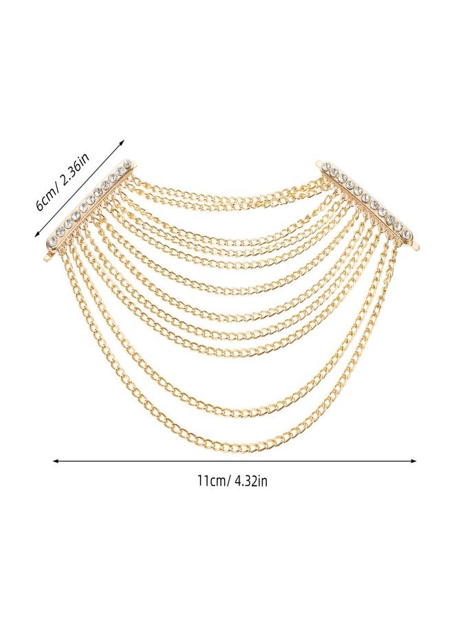 MUCKLILY Rhinestone Tassel Chain Shoulder Epaulettes 4.33X2.36In Handcrafted Vintage Brooch for Women Jackets Banquets Parties Elegant Fashionable Applique Golden - Image 4