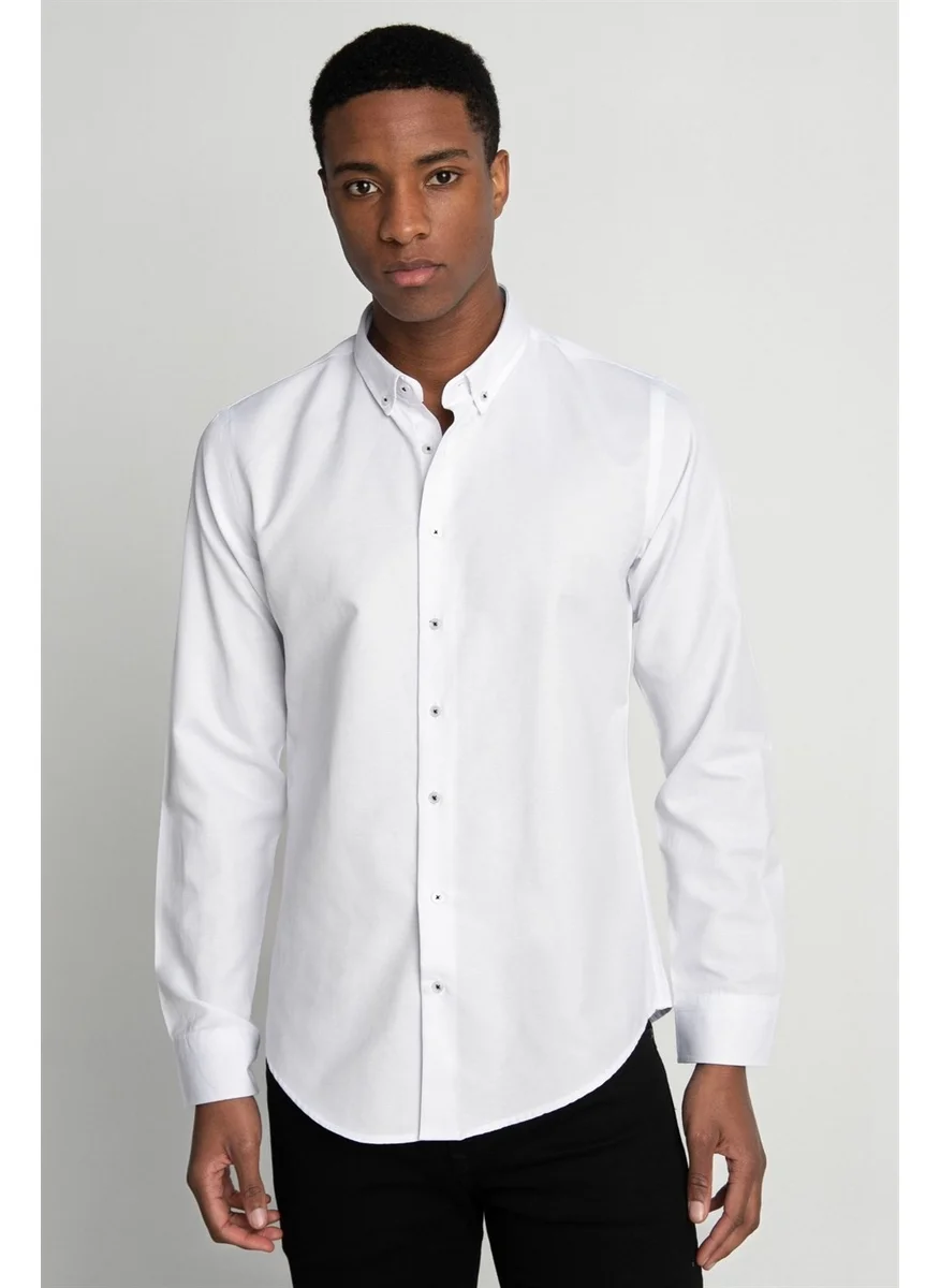 تودورس Slim Fit Long Sleeve Button-Down Collar Men's Shirt with Inside Piping