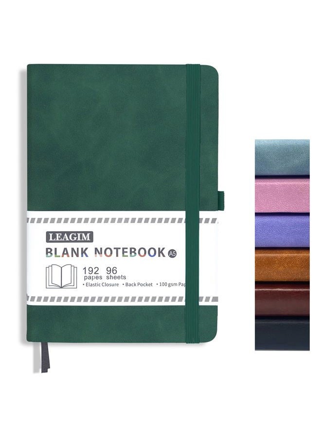LEAGIM Blank Journal Notebook, A5, 192 Pages 100 GSM Thick Sketch Book for Women Men, Hardcover Leather Unlined Journaling for Work, Notebooks for Writing, 5.8 inches x 8.5 inches (Dark Green) - Image 1