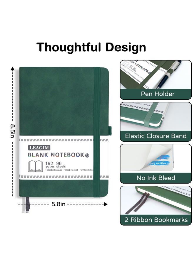 LEAGIM Blank Journal Notebook, A5, 192 Pages 100 GSM Thick Sketch Book for Women Men, Hardcover Leather Unlined Journaling for Work, Notebooks for Writing, 5.8 inches x 8.5 inches (Dark Green) - Image 4