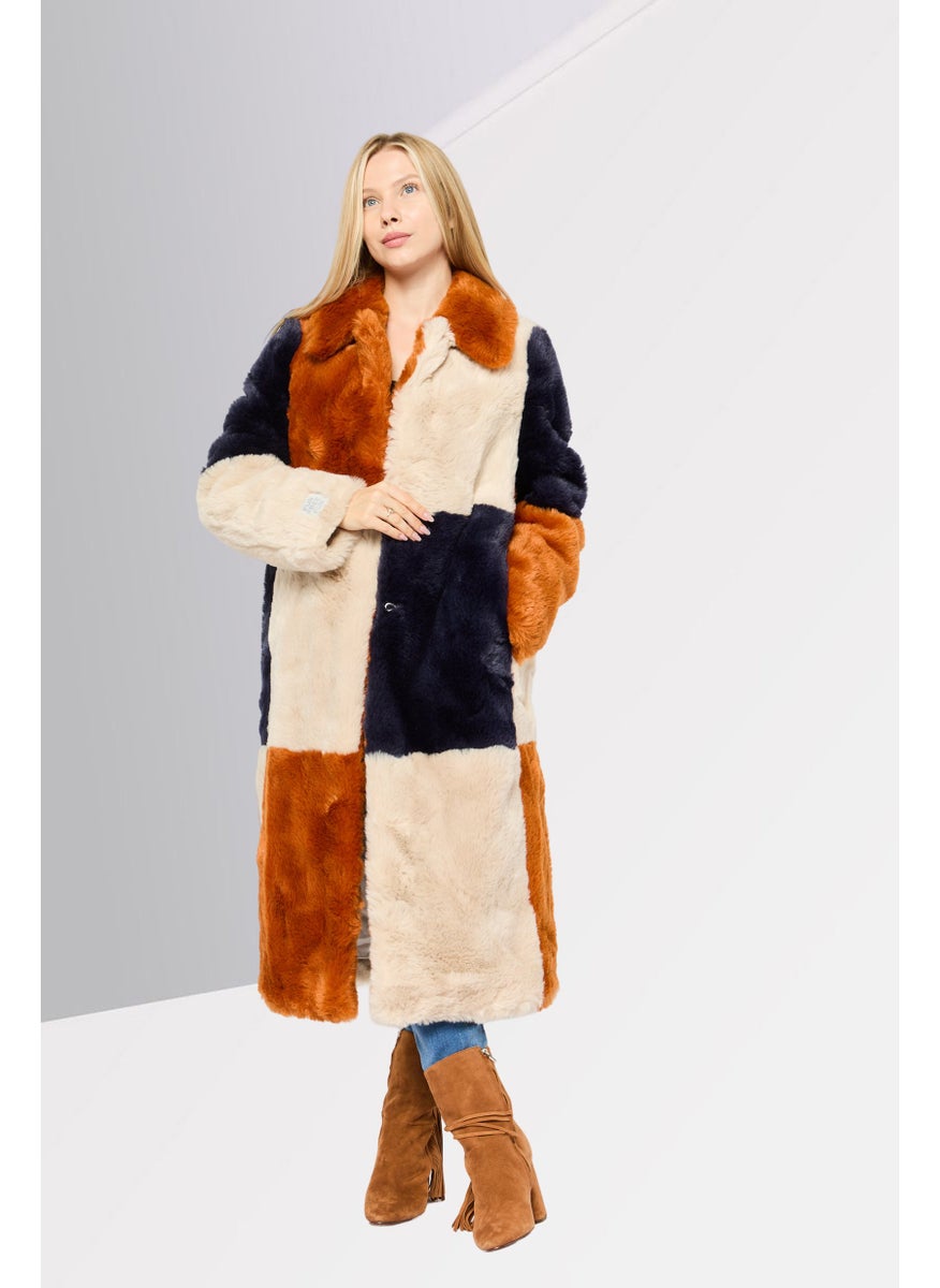 STELLA MCCARTNEY - Women Faux Fur Colorblock Trench Coat, Brown Combo - Image 1