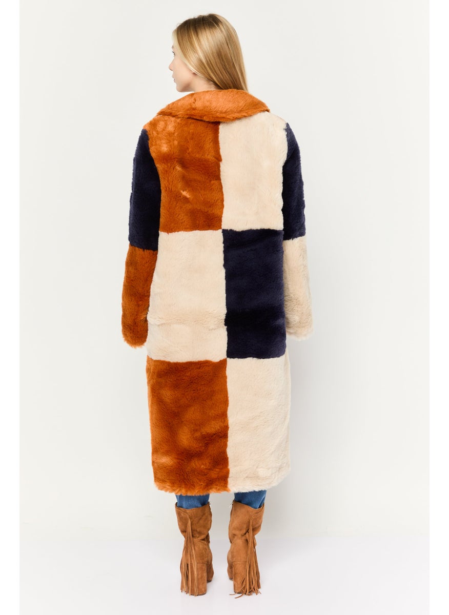 STELLA MCCARTNEY - Women Faux Fur Colorblock Trench Coat, Brown Combo - Image 1