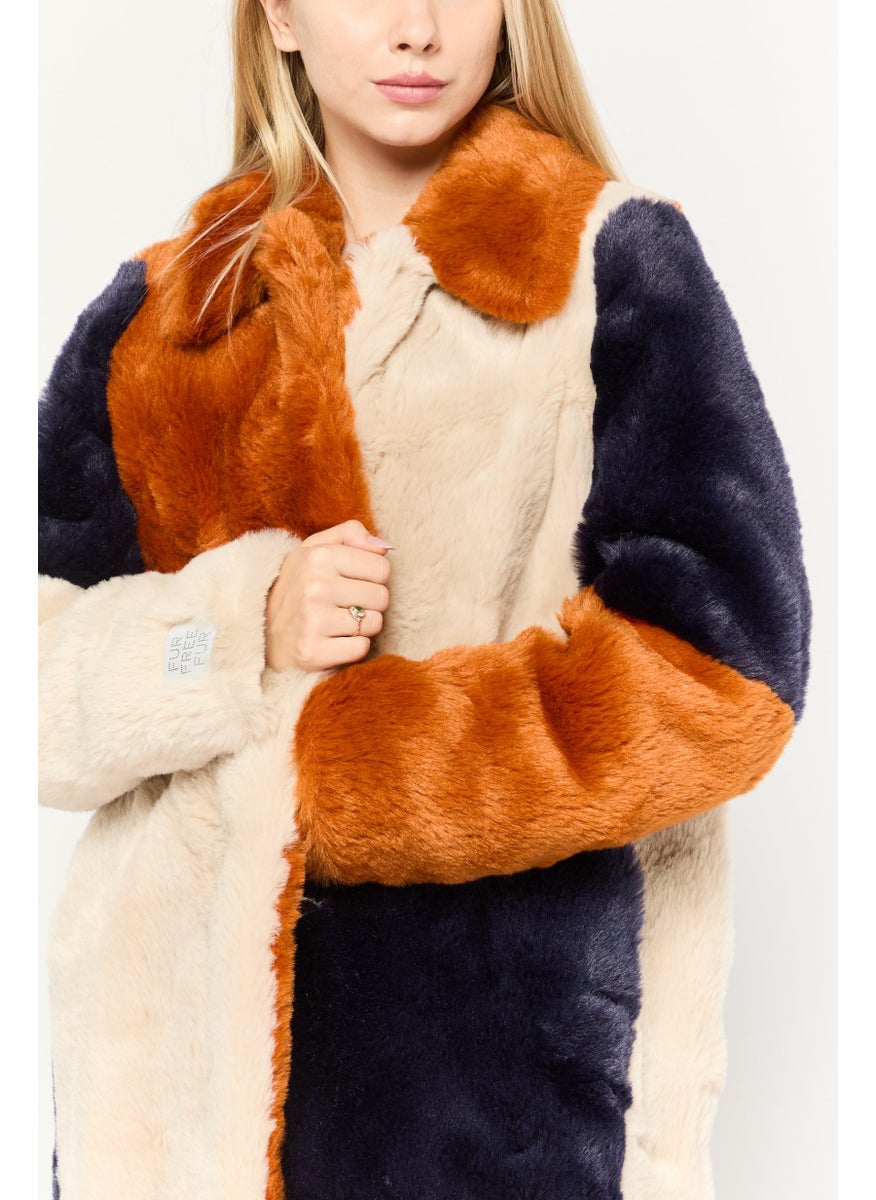 STELLA MCCARTNEY - Women Faux Fur Colorblock Trench Coat, Brown Combo - Image 1