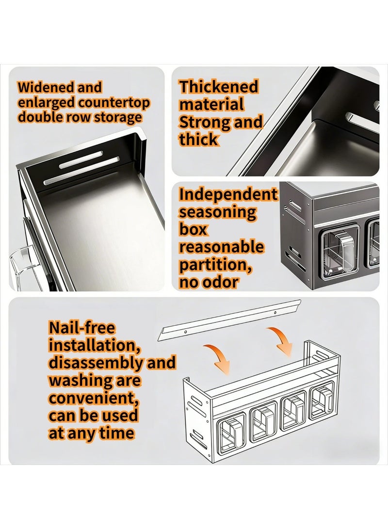 CKIKH wall-mounted spice rack with 4 transparent spice containers, kitchen cabinet spice rack, no drilling required for spice jar storage, suitable for kitchens, countertops, and food storage. - Image 4