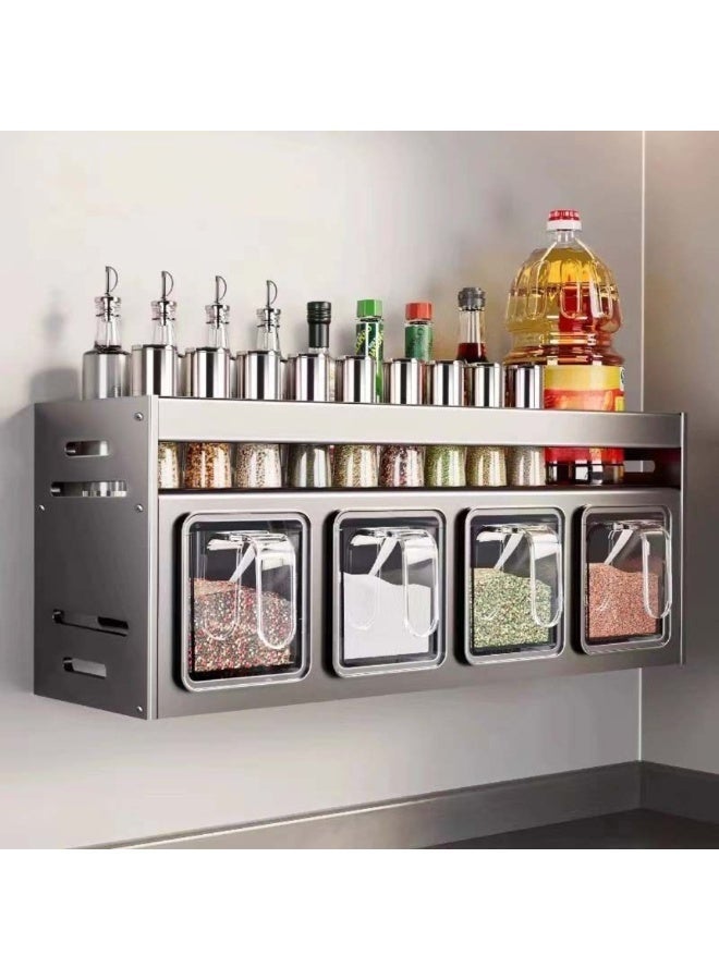 CKIKH wall-mounted spice rack with 4 transparent spice containers, kitchen cabinet spice rack, no drilling required for spice jar storage, suitable for kitchens, countertops, and food storage. - Image 2