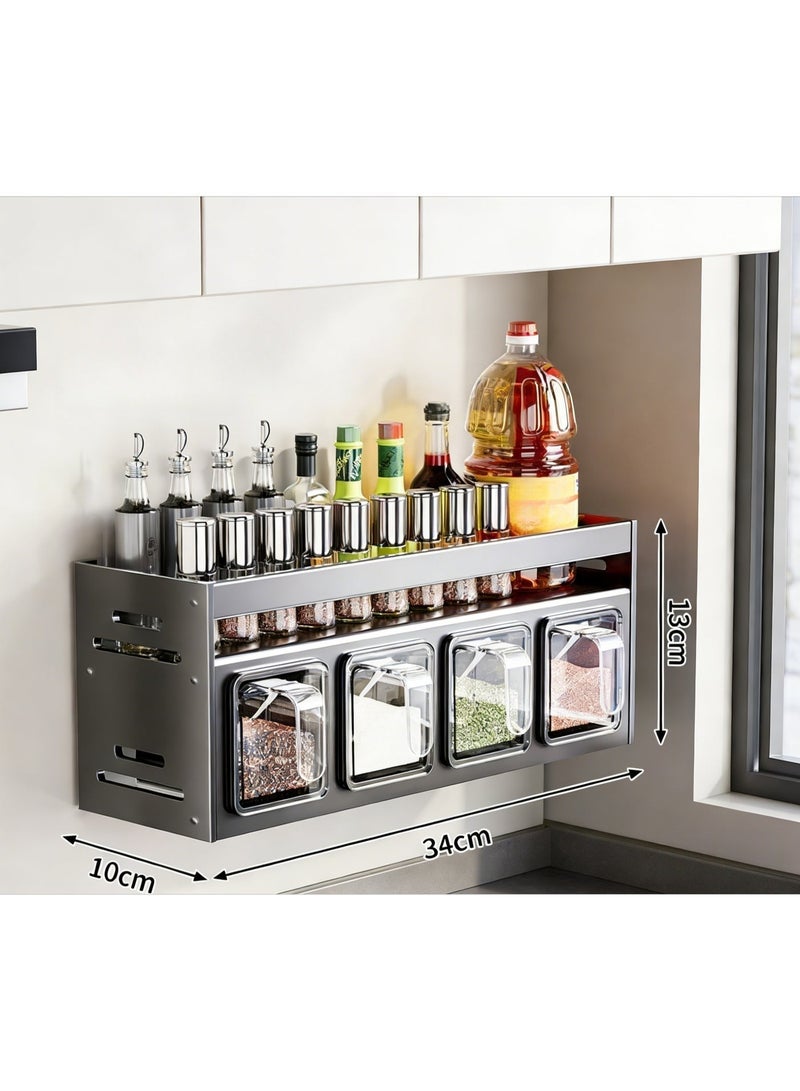 CKIKH wall-mounted spice rack with 4 transparent spice containers, kitchen cabinet spice rack, no drilling required for spice jar storage, suitable for kitchens, countertops, and food storage. - Image 3