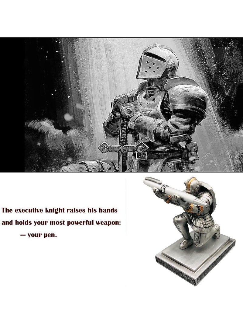 SYOSI Executive Knight Pen Holder  Personalized decoration Desk Accessory Stationery organizer, creative Pen Stand Decorative Gift for Office Blue - Image 2