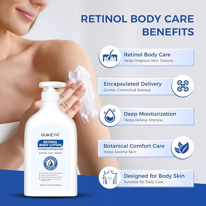 OUKEYA Retinol Body Lotion 500 ml, Body Lotion with Retinol, Retinol Cream and Vitamin E, Nourishing Moisture for Soft, Smooth Skin - Image 3