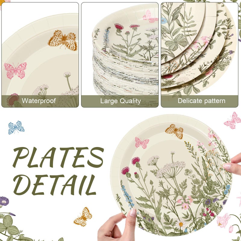 Zopeal 60 Pieces Floral Butterfly Paper Plates 9 Inch  Pink Spring Flowers Dinner Disposable Plates Birthday Tea Party for Girl Baby Shower Bridal Wedding Floral Party Supplies - Image 2