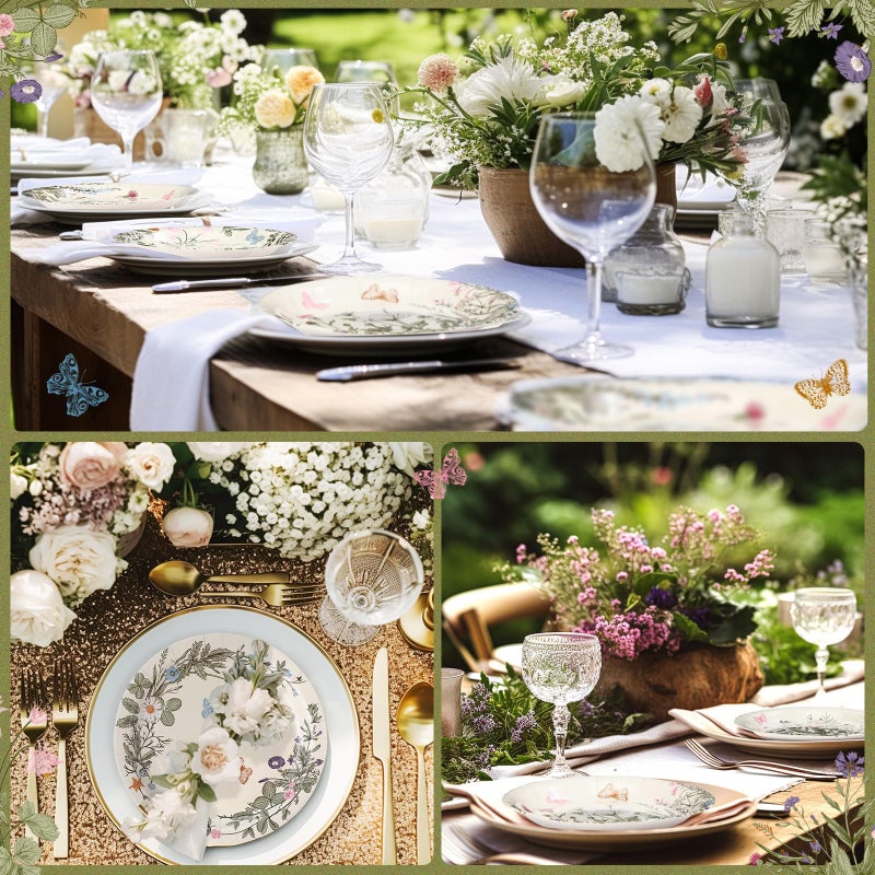 Zopeal 60 Pieces Floral Butterfly Paper Plates 9 Inch  Pink Spring Flowers Dinner Disposable Plates Birthday Tea Party for Girl Baby Shower Bridal Wedding Floral Party Supplies - Image 4