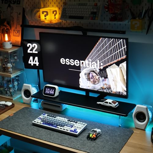 ROCDEER Bamboo Monitor Stand Riser with RGB Lights315 Inches Desktop Shelf with Acrylic Legs Supports for Desk PC Computer Monitor Laptops Printer Speakers Black - Image 1