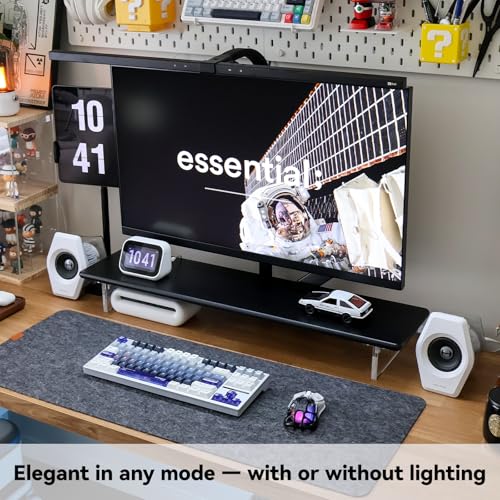 ROCDEER Bamboo Monitor Stand Riser with RGB Lights315 Inches Desktop Shelf with Acrylic Legs Supports for Desk PC Computer Monitor Laptops Printer Speakers Black - Image 3