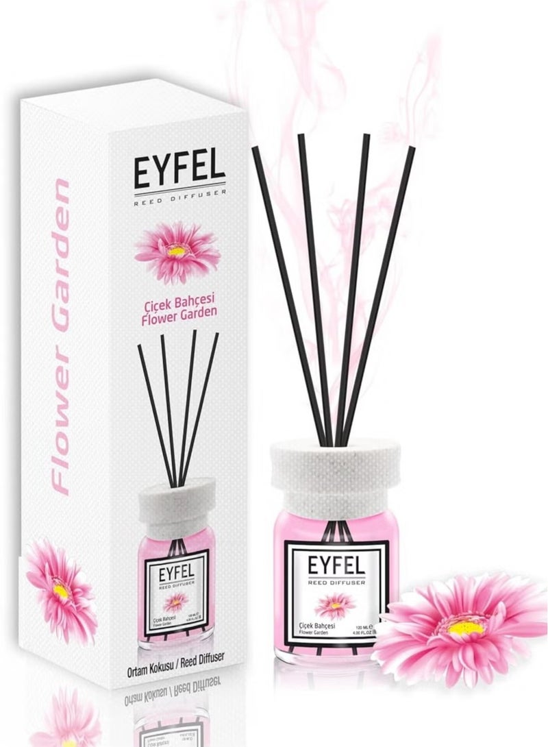 EYFEL Flower Garden Reed Diffuser Set – 120ML Premium Long-Lasting Home Fragrance with Elegant Diffuser Sticks for Bathrooms, Living Spaces, Offices, Shops & Showrooms  - Image 1