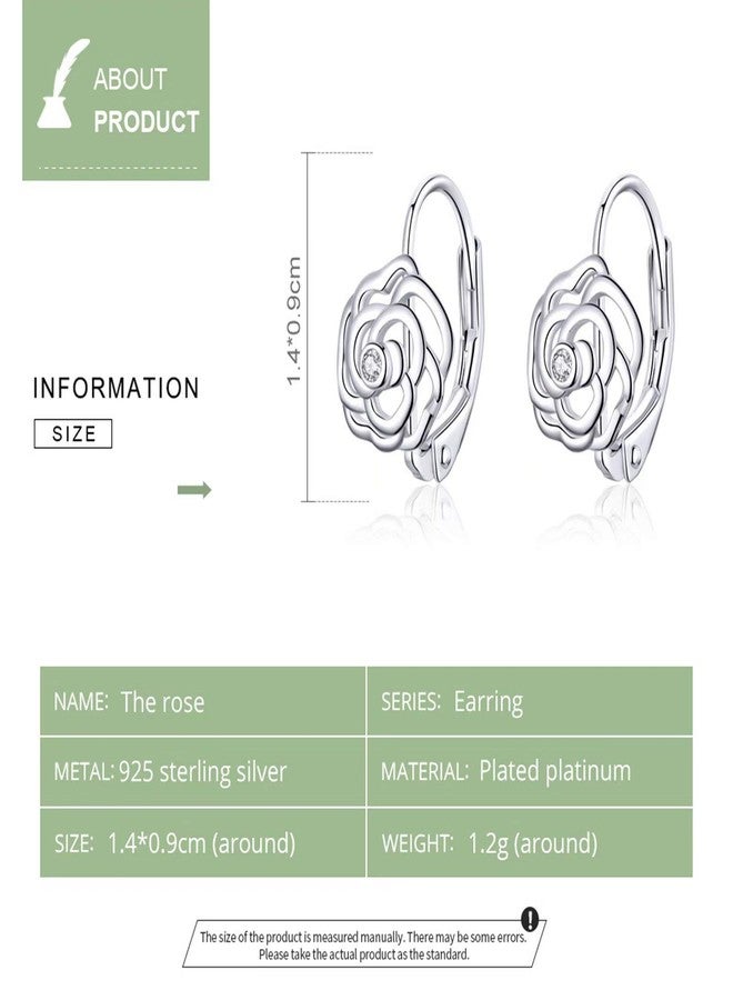 Qings Rose Flower Hoop Earrings 925 Sterling Silver Love Tiny Inlaid Cubic Zirconia as Gift for Women - Image 3