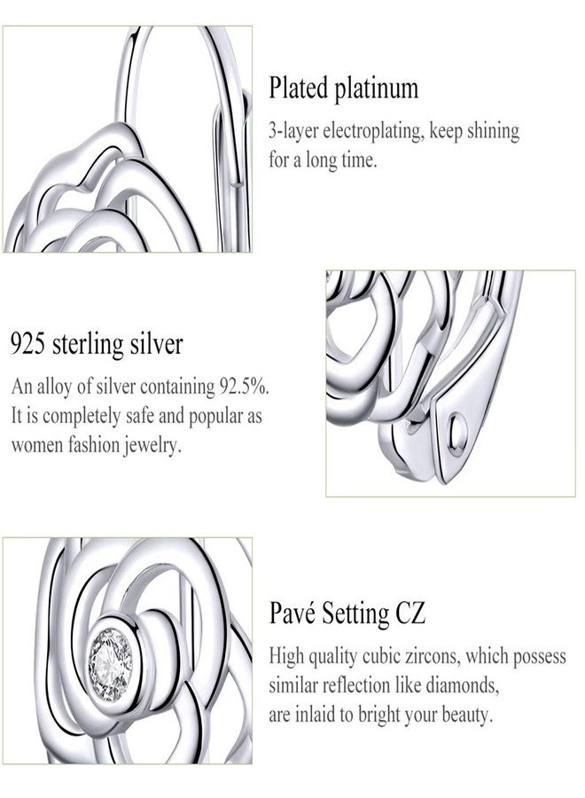 Qings Rose Flower Hoop Earrings 925 Sterling Silver Love Tiny Inlaid Cubic Zirconia as Gift for Women - Image 4