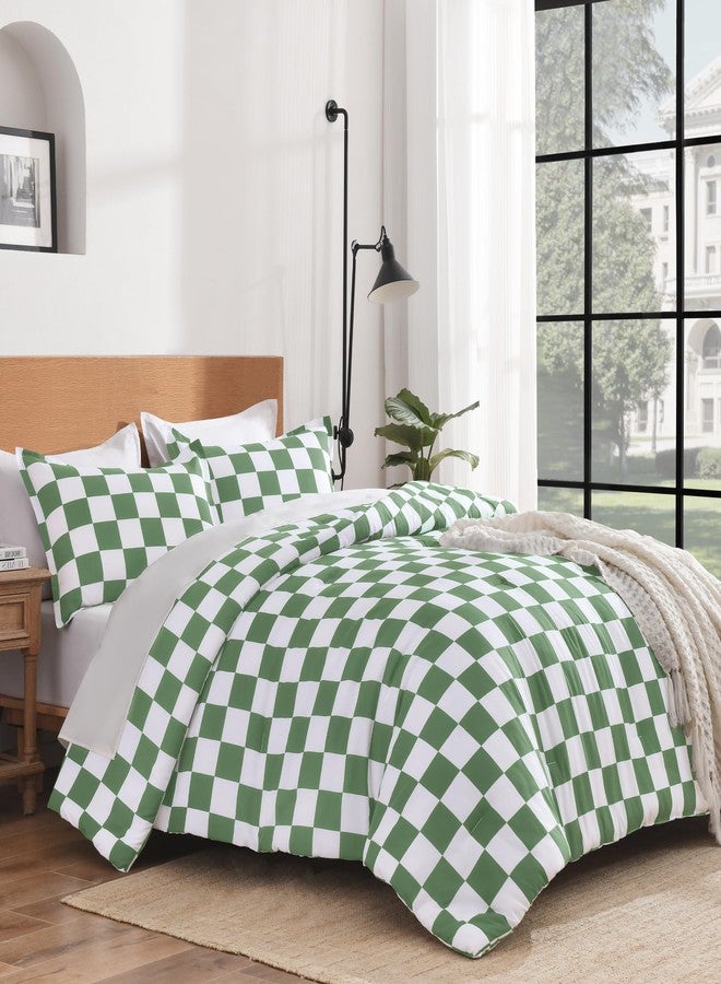Andency Green Checkered Comforter Full(79x90Inch), Plaid Gingham Buffalo Grid Bedding Comforter Sets for Boys Kids Teens, 3 Pieces Lightweight Microfiber Geometric Preppy Bed Set - Image 2