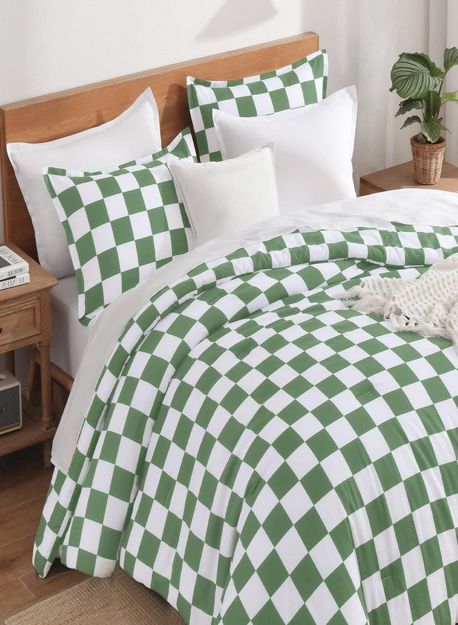 Andency Green Checkered Comforter Full(79x90Inch), Plaid Gingham Buffalo Grid Bedding Comforter Sets for Boys Kids Teens, 3 Pieces Lightweight Microfiber Geometric Preppy Bed Set - Image 3