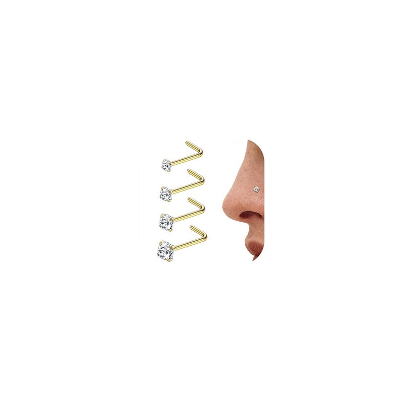 Jstyle Hypoallergenic 316L Surgical Steel Nose Rings Studs for Women Men 14K Gold Filled L Shaped Nose Studs 20G Nostril Piercing for Women Men Jewelry 1.5MM/2MM/2.5MM/3MM, Stainless Steel,Cubic - Image 1