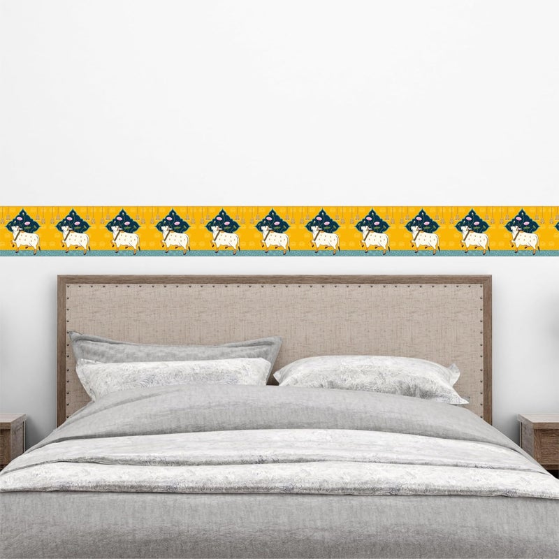 ATTRACTSO - Cow Pichwai Wall Border Peel & Stick 10 feet x 6 inch | for Home Decor, Tiles, Kitchen, Door Entrance, Floor Decoration - Vinyl matt Finish Laminated Waterproof Sticker Roll (Design 2) - Image 2