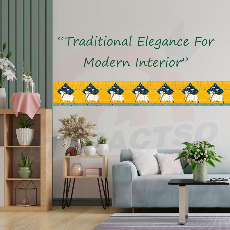 ATTRACTSO - Cow Pichwai Wall Border Peel & Stick 10 feet x 6 inch | for Home Decor, Tiles, Kitchen, Door Entrance, Floor Decoration - Vinyl matt Finish Laminated Waterproof Sticker Roll (Design 2) - Image 5