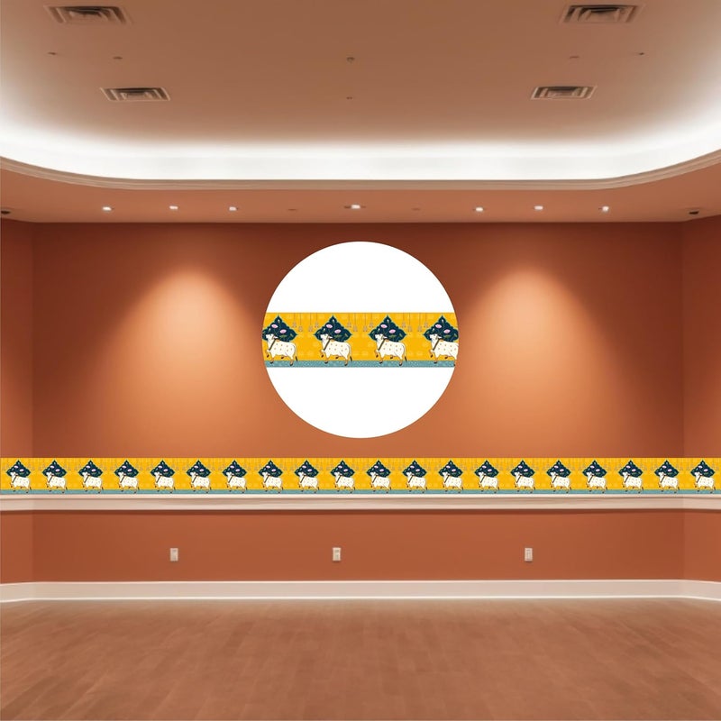 ATTRACTSO - Cow Pichwai Wall Border Peel & Stick 10 feet x 6 inch | for Home Decor, Tiles, Kitchen, Door Entrance, Floor Decoration - Vinyl matt Finish Laminated Waterproof Sticker Roll (Design 2) - Image 4