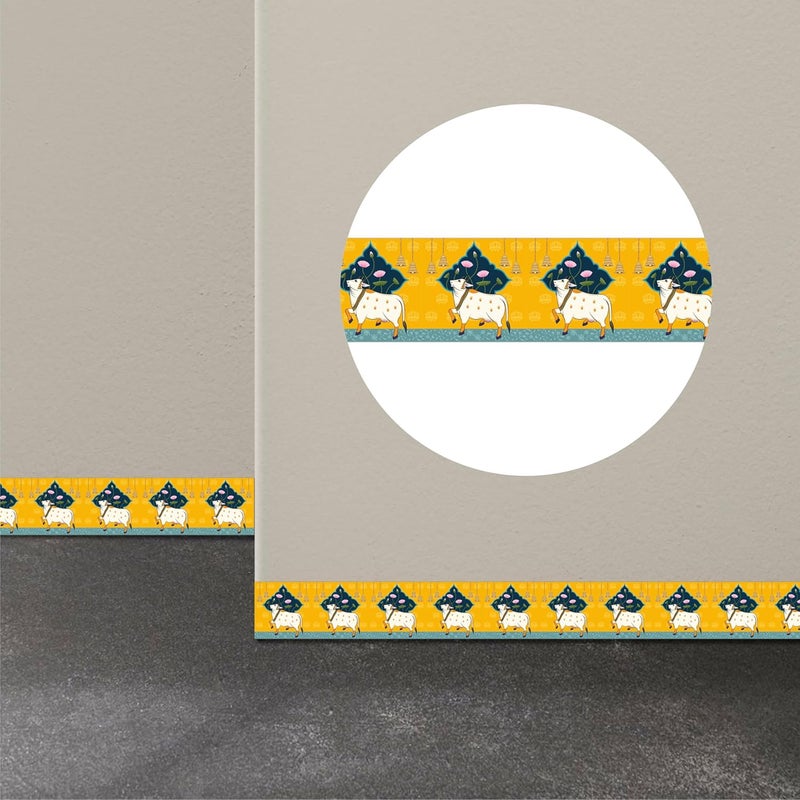 ATTRACTSO - Cow Pichwai Wall Border Peel & Stick 10 feet x 6 inch | for Home Decor, Tiles, Kitchen, Door Entrance, Floor Decoration - Vinyl matt Finish Laminated Waterproof Sticker Roll (Design 2) - Image 3