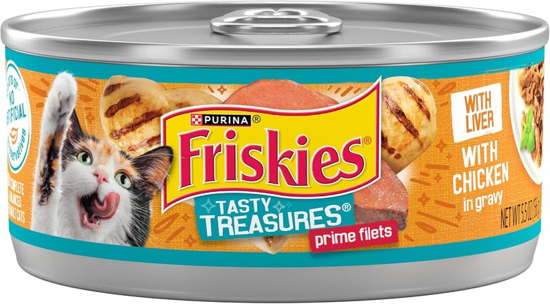 Friskies Tasty Treasures Wet Cat Food with Chicken & Liver in Gravy - 24 Cans of 5.5 oz Each - Image 1