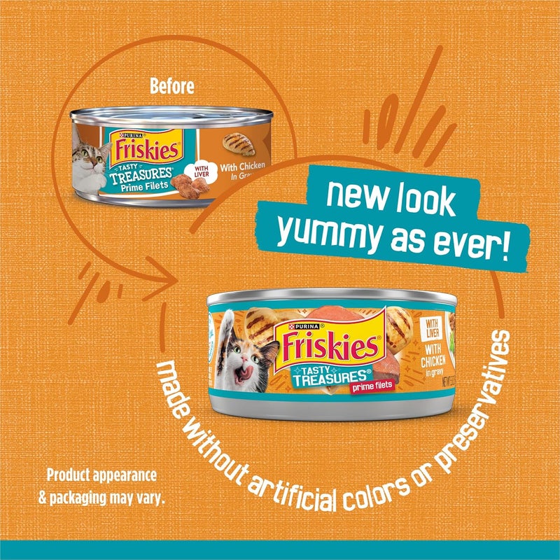 Friskies Tasty Treasures Wet Cat Food with Chicken & Liver in Gravy - 24 Cans of 5.5 oz Each - Image 2