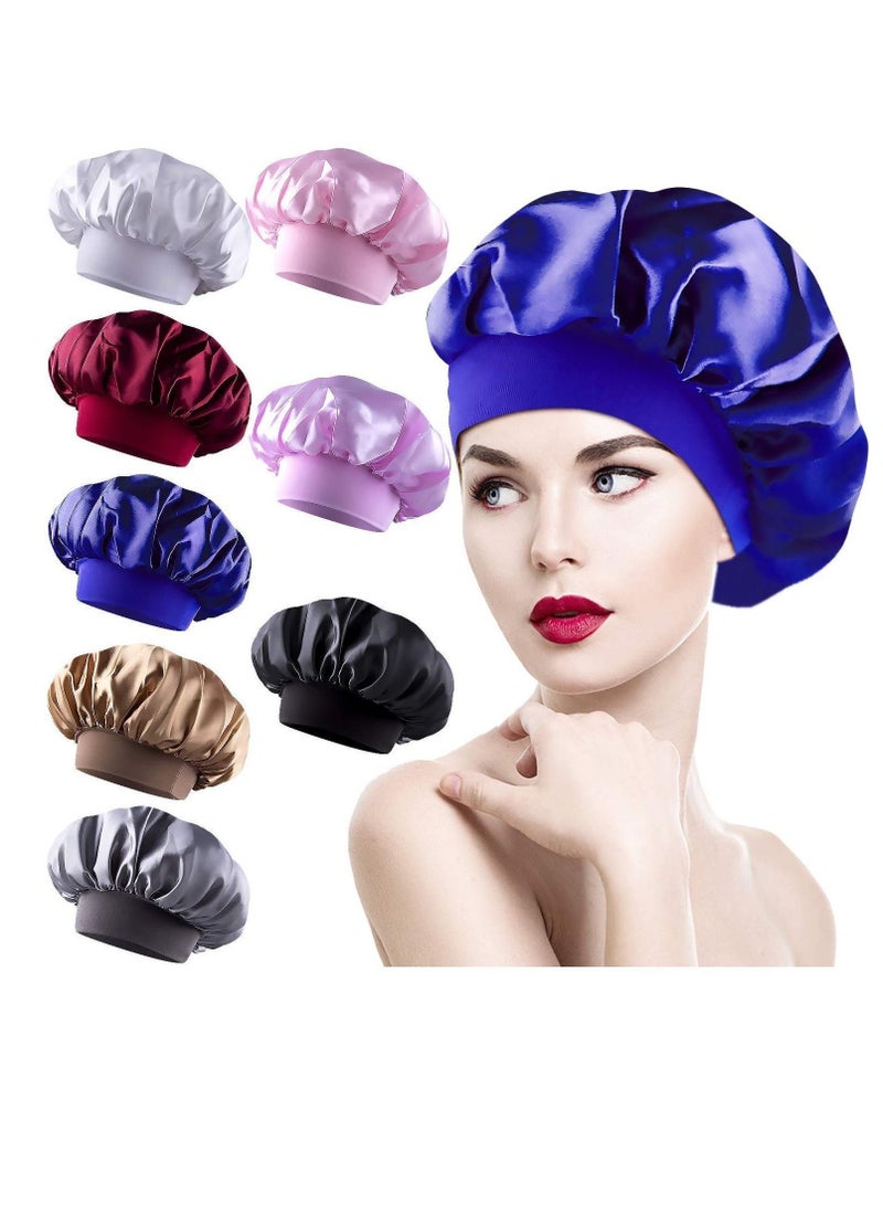 NIBEMINENT 8 Pieces Sleep Caps Women Satin Bonnets Sleeping Hair Loss Salon Night for Hat Shower - Image 1