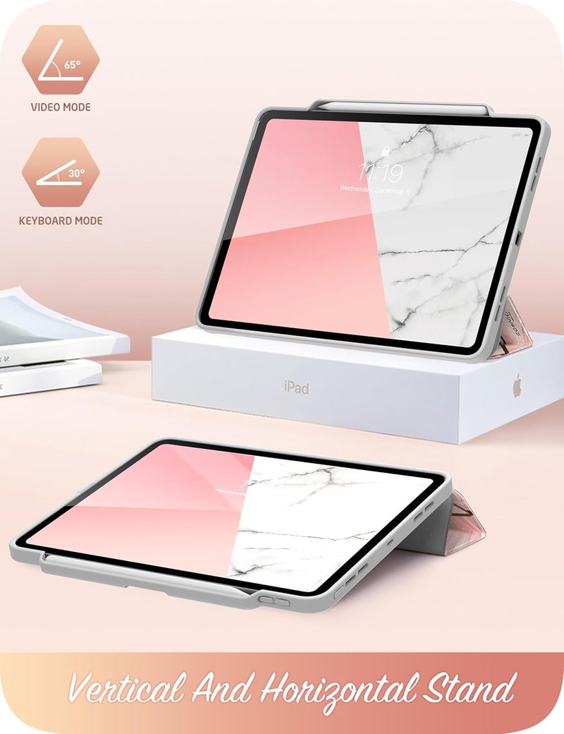 آي-بلاسون حافظة لجهاز iPad Pro مقاس 13 بوصة 2024 مع حامل قلم، [حامل ثلاثي الطيات نحيف] [إيقاظ/إسبات تلقائي]، غطاء حماية من TPU الناعم لجهاز iPad Pro M4 مقاس 13 بوصة، سلسلة Cosmo، رخامي - Image 5