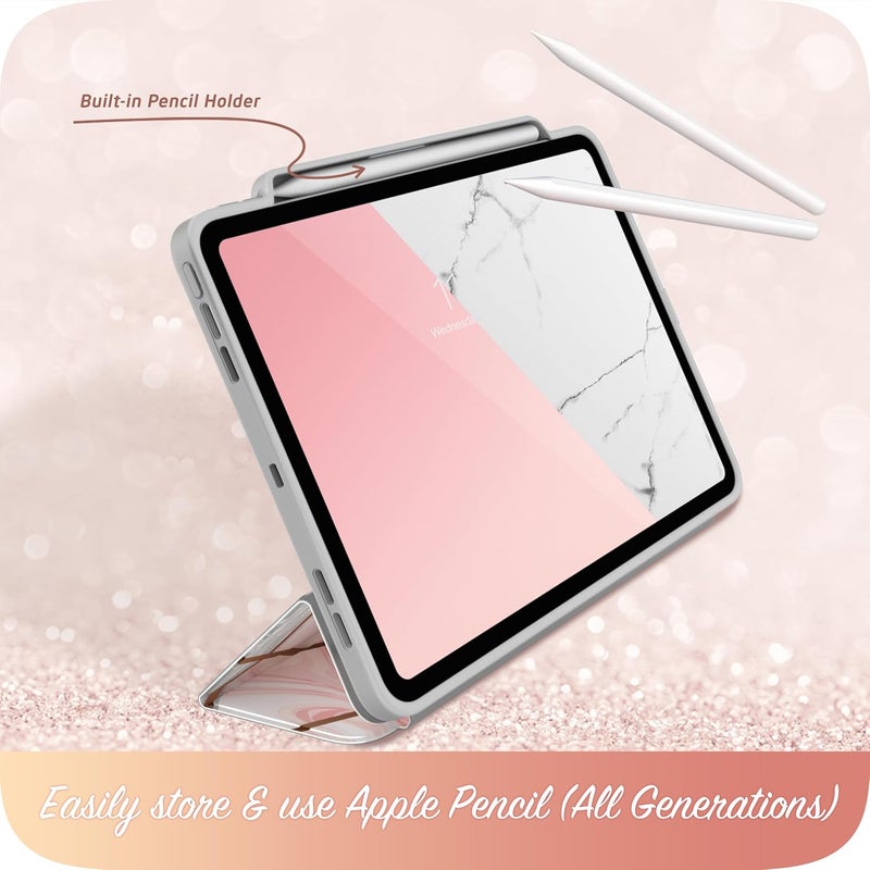 آي-بلاسون حافظة لجهاز iPad Pro مقاس 13 بوصة 2024 مع حامل قلم، [حامل ثلاثي الطيات نحيف] [إيقاظ/إسبات تلقائي]، غطاء حماية من TPU الناعم لجهاز iPad Pro M4 مقاس 13 بوصة، سلسلة Cosmo، رخامي - Image 4