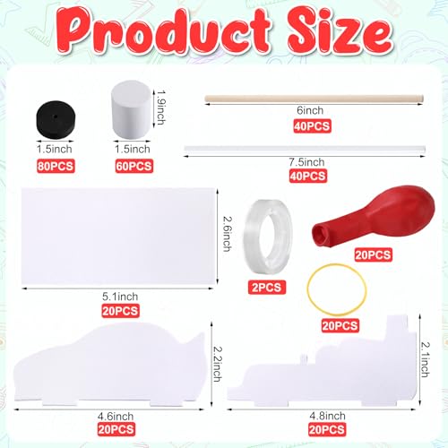 Sonwyoung 20 Sets Car Balloon DIY Steam Kits Balloon Power Car Kits Recoil Car for Kids Classroom Stem Educational and Science Activities - Image 5