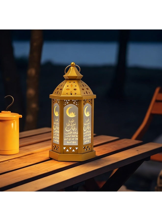 VUCATIN Ramadan Candle Lantern 11.2'' LED Eid Mubarak Lantern Decorative Moon Star Ramadan Lights LED Vintage Metal Hanging Holder for Home Indoor Outdoor Tabletop Festival Party Decor - Image 5
