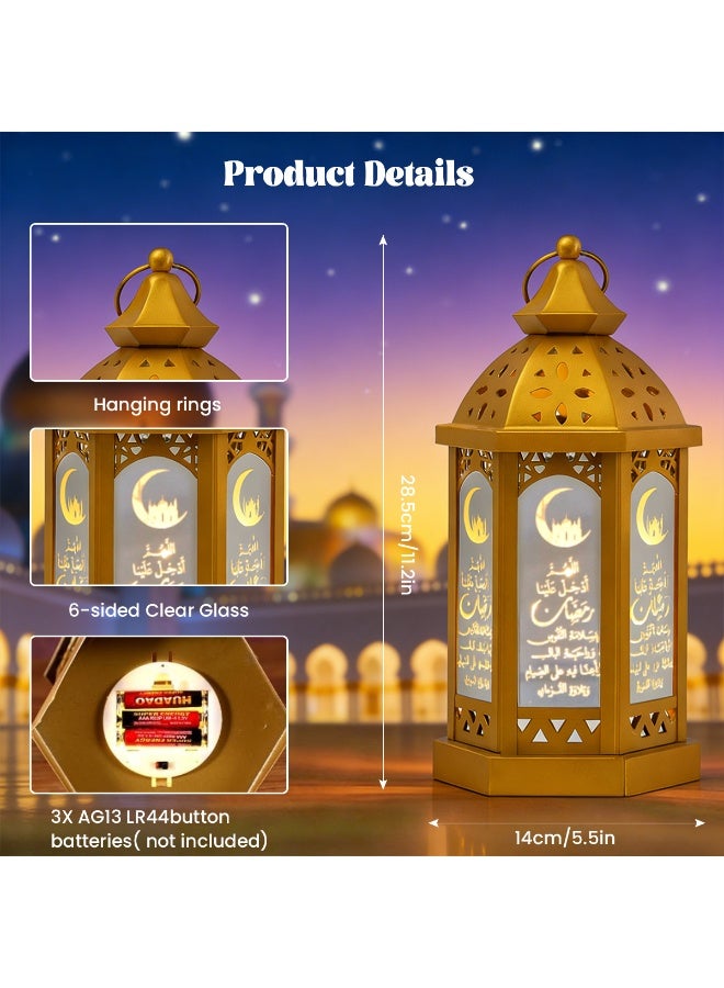 VUCATIN Ramadan Candle Lantern 11.2'' LED Eid Mubarak Lantern Decorative Moon Star Ramadan Lights LED Vintage Metal Hanging Holder for Home Indoor Outdoor Tabletop Festival Party Decor - Image 3