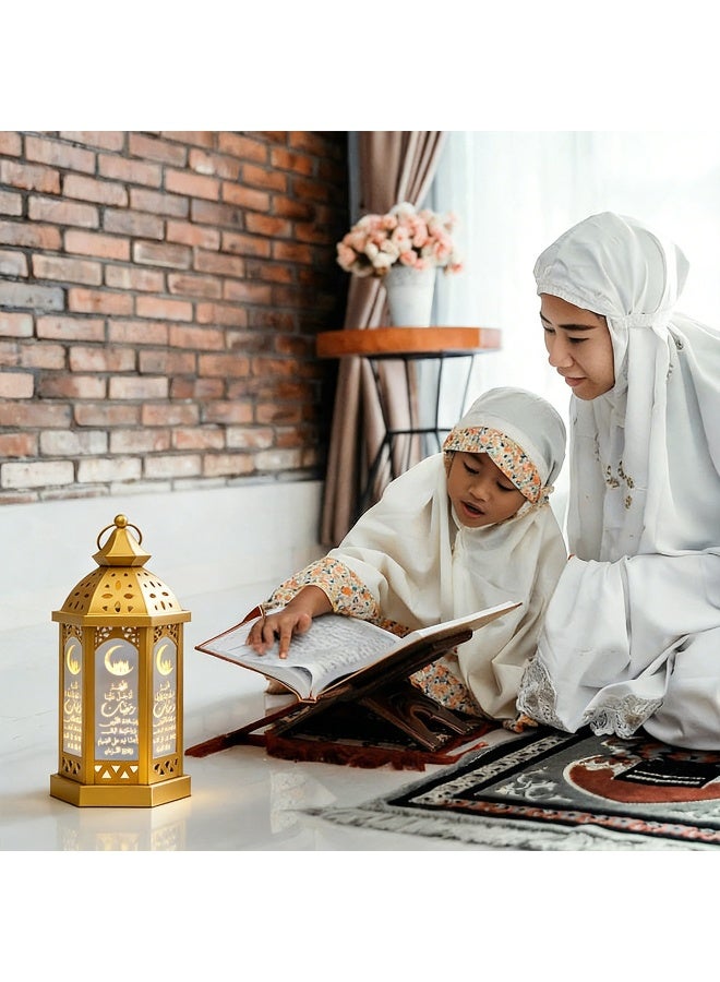 VUCATIN Ramadan Candle Lantern 11.2'' LED Eid Mubarak Lantern Decorative Moon Star Ramadan Lights LED Vintage Metal Hanging Holder for Home Indoor Outdoor Tabletop Festival Party Decor - Image 4