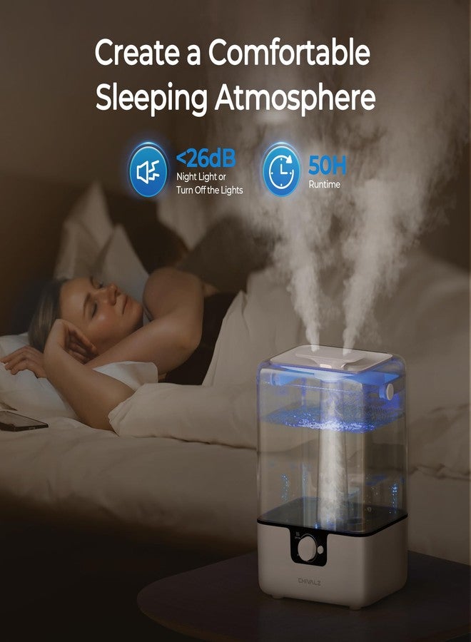 CHIVALZ 6L Humidifiers for Bedroom Large Room Home, Cool Mist Top Fill Humidifiers for Baby Nursery and Plants, 26dB Quiet, Nightlight, Up to 50 Hours, Oil Diffuser 1 Pack + 2 Mist Outlets White - Image 3