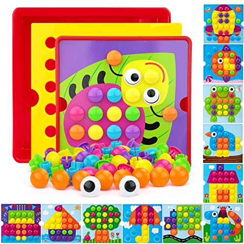 AluAbi Button Art Toys for Toddlers Color Matching Mosaic Pegboard for Age 35Early Preschool Learning Activity Button Crafts Educational Toys Fine Motor Skills Game Gifts for Boys Girls 3 - Image 1