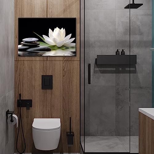 GLOKAKA Zen Wall Art,White Lotus Bloom in Water with Spa Stone,Black and White Bathroom Canvas Wall Art,Zen Spiritual Decor for Yoga Meditation Room Living Room,Office - Image 4