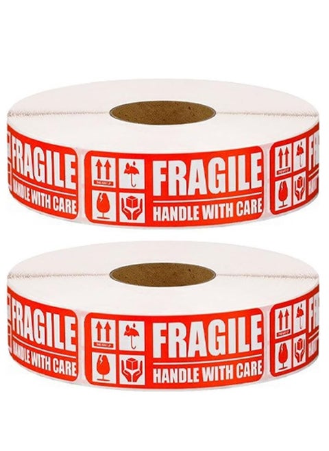 2000pcs Fragile Stickers (3 x 1 inch) Self Adhesive, Small Handle With Care Warning Labels for Shipping and Moving (2 Rolls=2000 Labels)